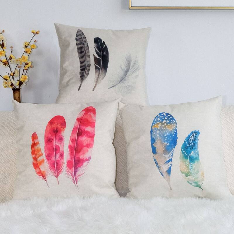 

1pc Feather Print Cushion Cover Without Filler, Multicolor