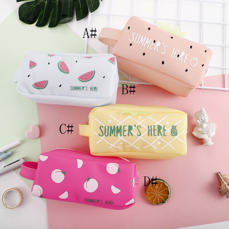 

1pc Slogan & Fruit Print Pencil Case, Multicolor