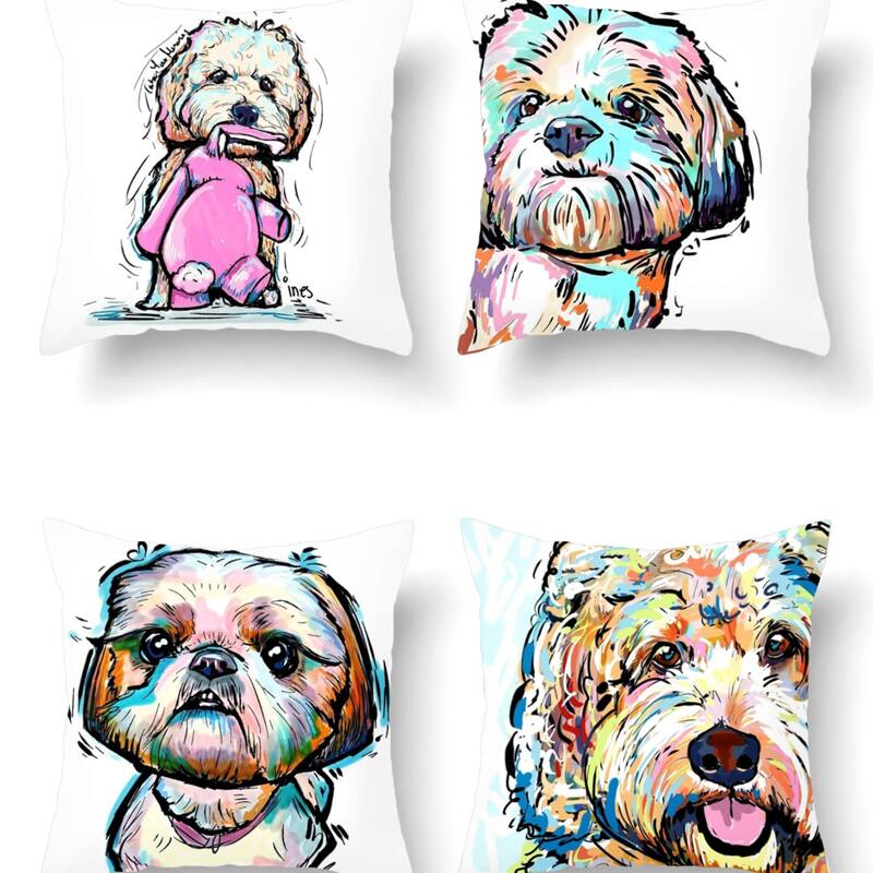 

1pc Dog Print Cushion Cover Without Filler, Multicolor