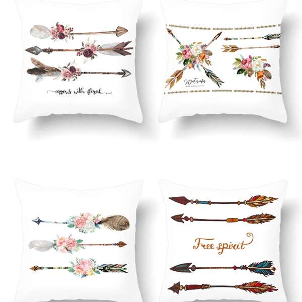 

1pc Floral & Arrow Print Cushion Cover Without Filler, Multicolor