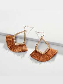 Tassel Drop Earrings - Brown - View 1
