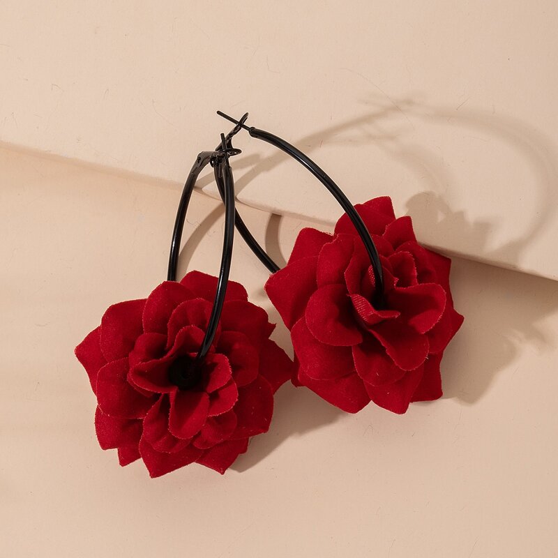 

Flower Drop Earrings, Red