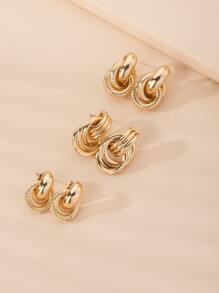 3pairs Textured Metal Earrings - Yellow Gold - View 2