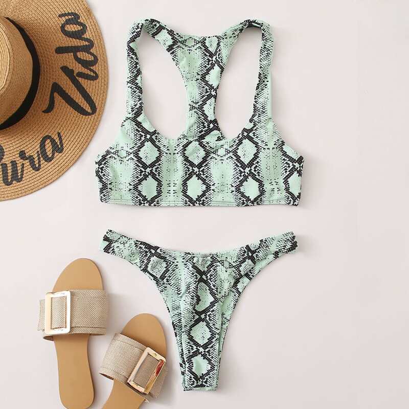 

Snakeskin Racerback Bikini Swimsuit, Multicolor