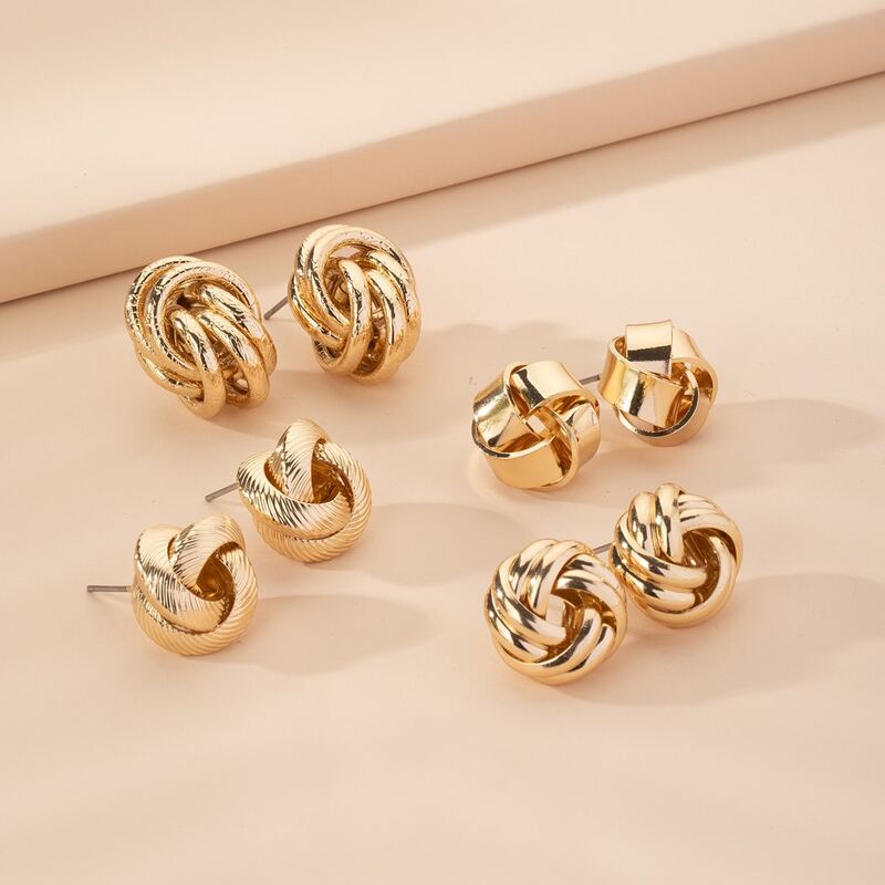 

4pairs Braided Knot Earrings, Gold