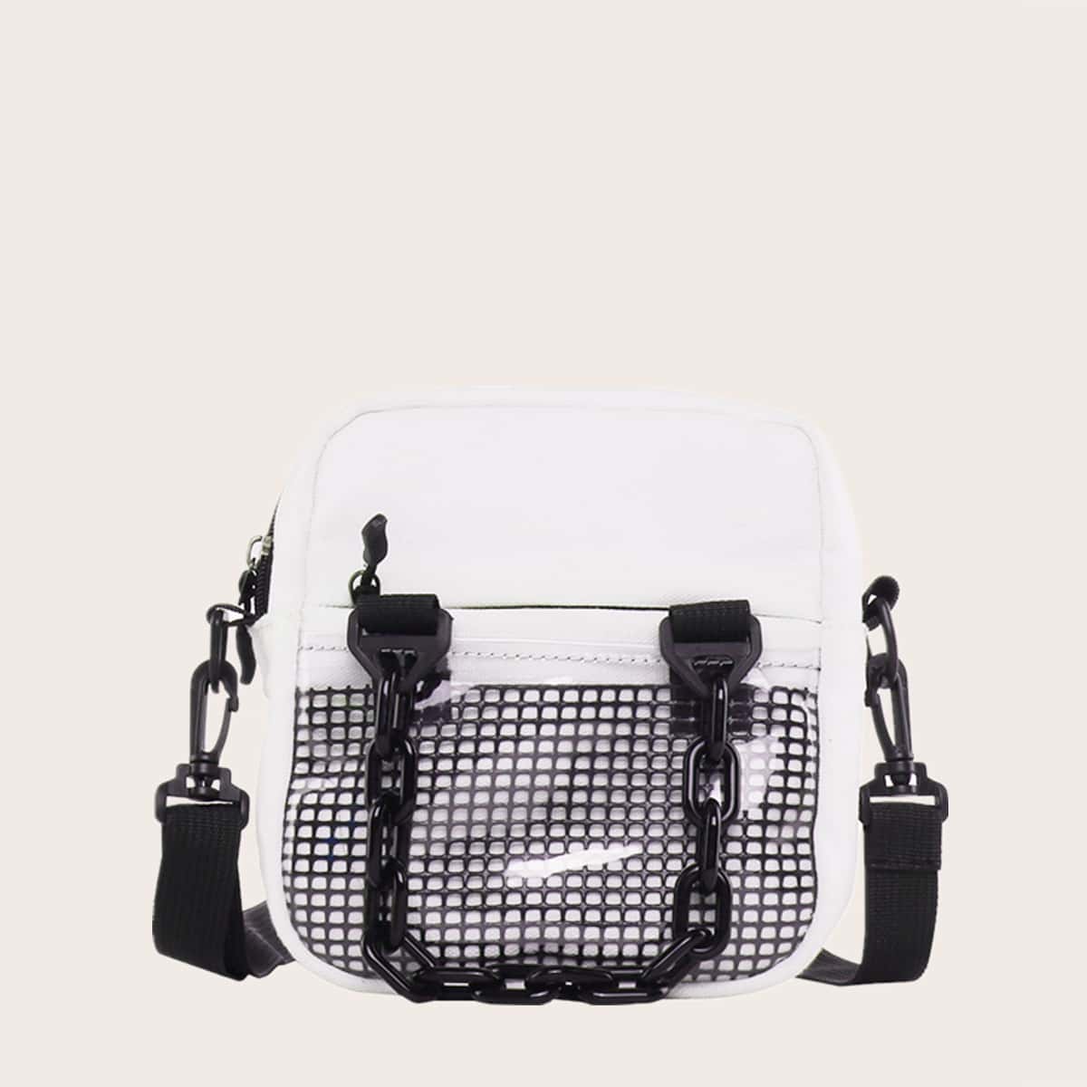 

Guys Chain Decor Crossbody Bag, White