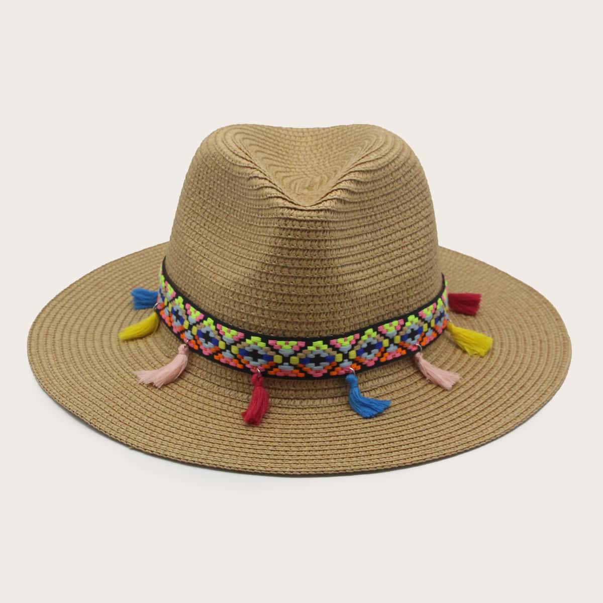

Tassel Decor Straw Hat, Khaki