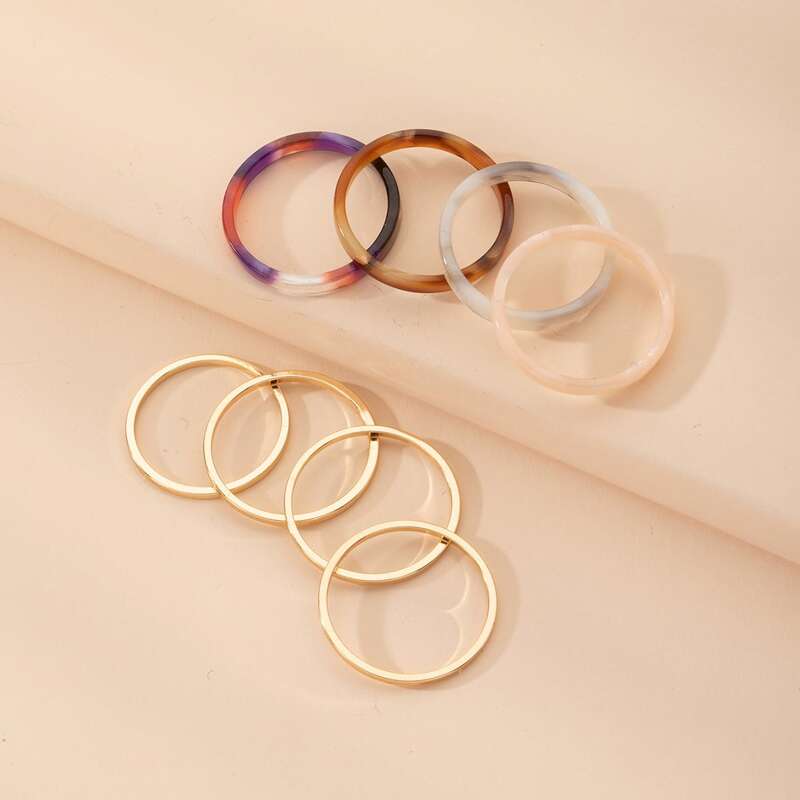 8pcs Colorful Metal Ring, Gold