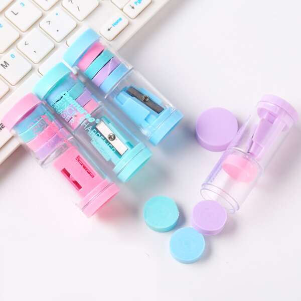 

1set Random 4pcs Eraser & Pencil Sharpener, Multicolor