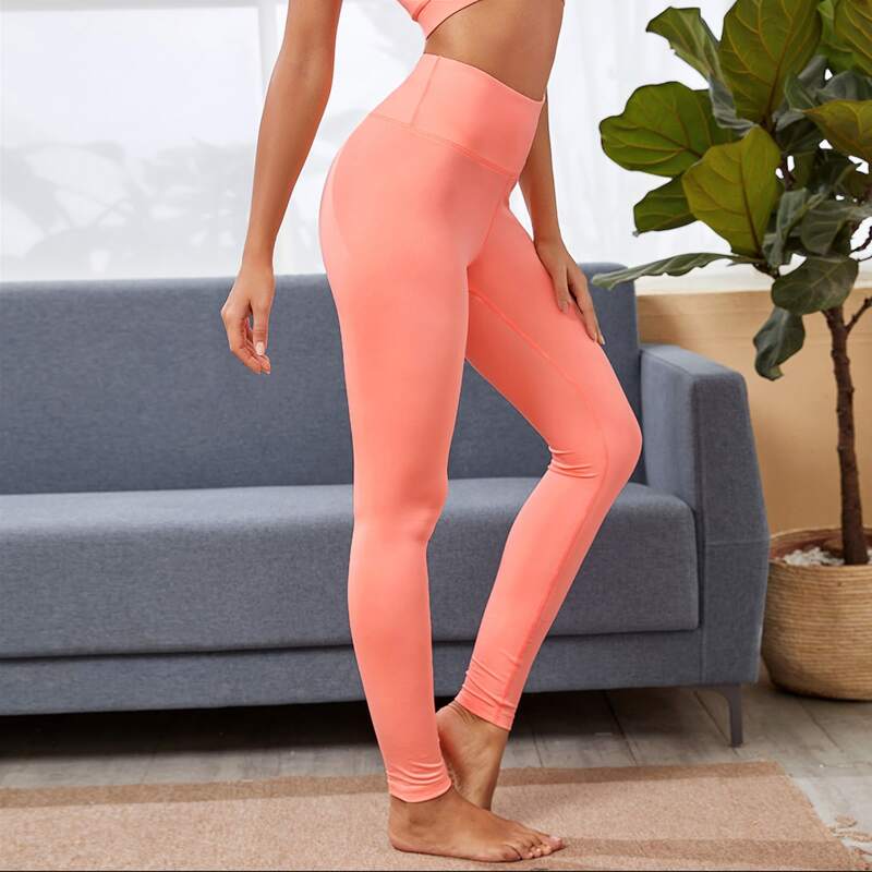 

Wide Band Waist Solid Sports Leggings, Pink