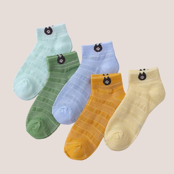 

5pairs Girls Bear Pattern Socks, Multicolor