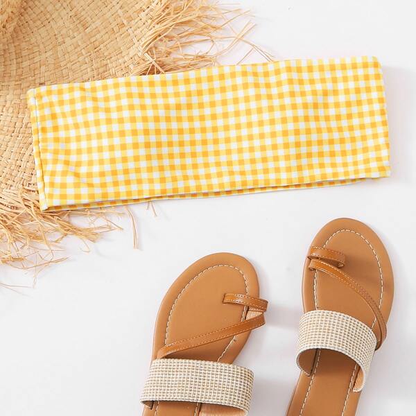 

Gingham Bandeau Bikini Top, Yellow