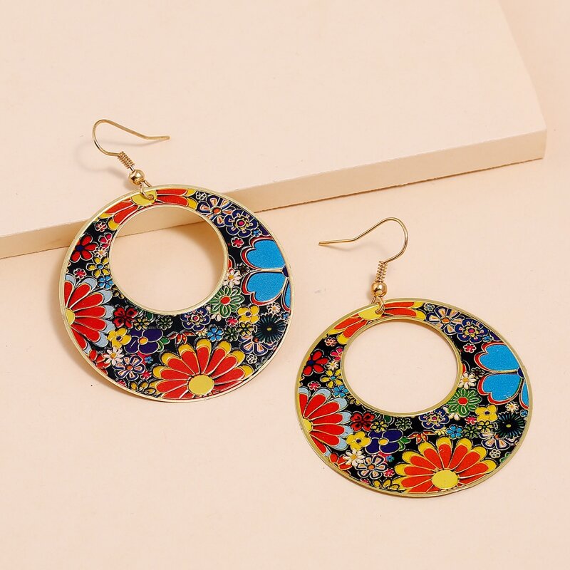 

Flower Pattern Metal Earrings, Multicolor