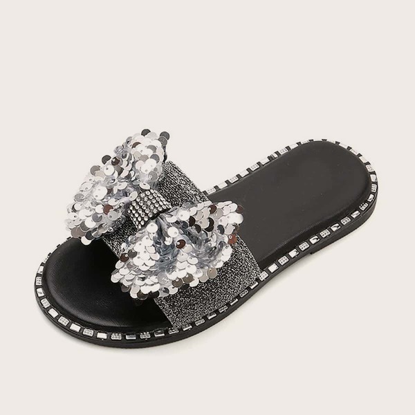 

Girls Sequin Bow Decor Sliders, Grey
