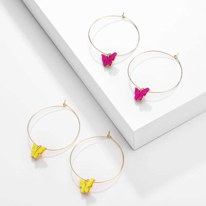 

2pairs Butterfly Drop Earrings, Multicolor
