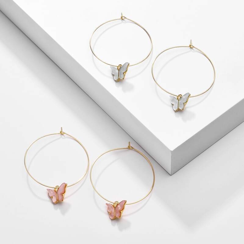 

2pairs Butterfly Drop Earrings, Multicolor