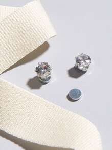 時尚流行男士時尚圓形方晶鋯石耳釘，適合珠寶禮物和時尚外觀 - 銀色 - 查看 2