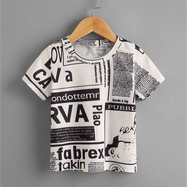 

Toddler Boys Newspaper Print Tee, Black and white