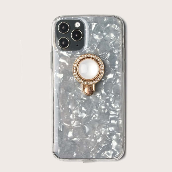 

Shell Pattern Rhinestone Ring iPhone Case, Silver