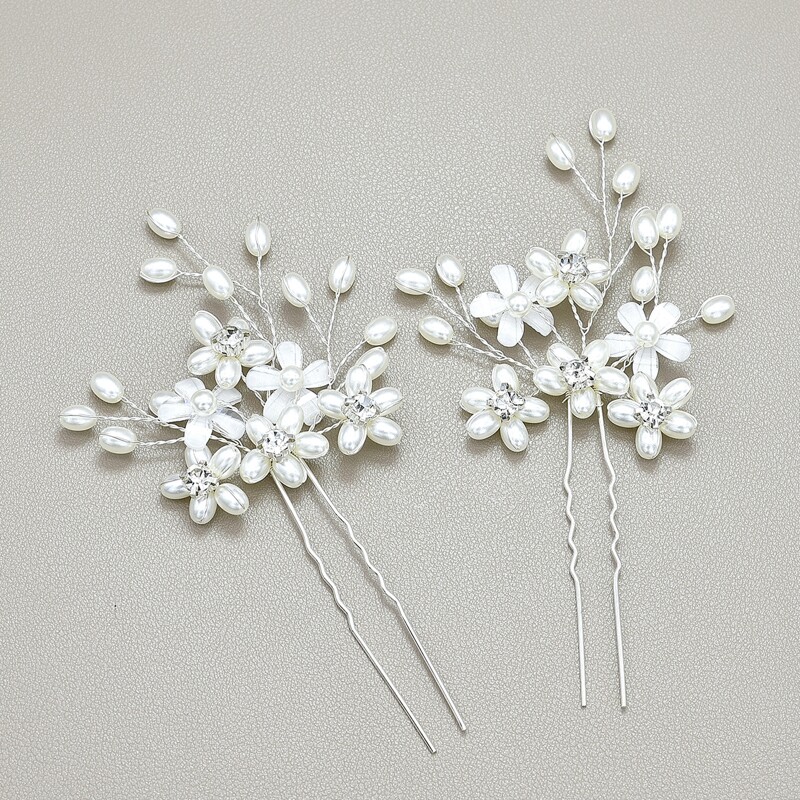 

2pcs Floral Decor Hair Pin, White