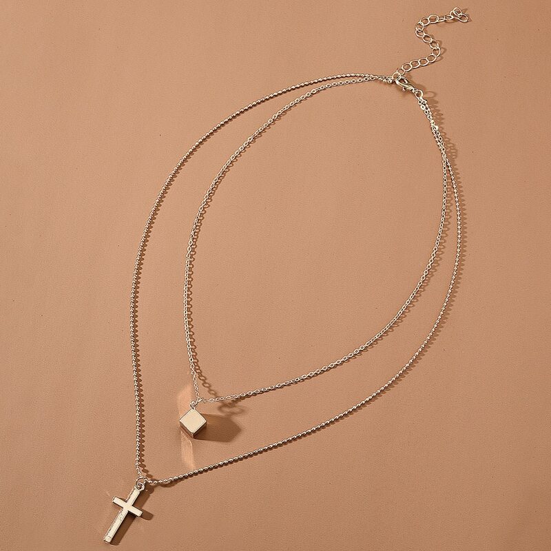 

Guys Cross Layered Necklace, Gold