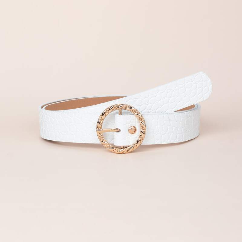 

Croc Embossed Belt, White