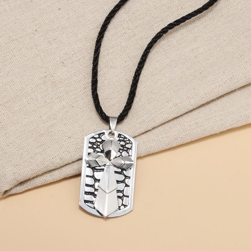 

Guys Cross Charm Necklace, Silver