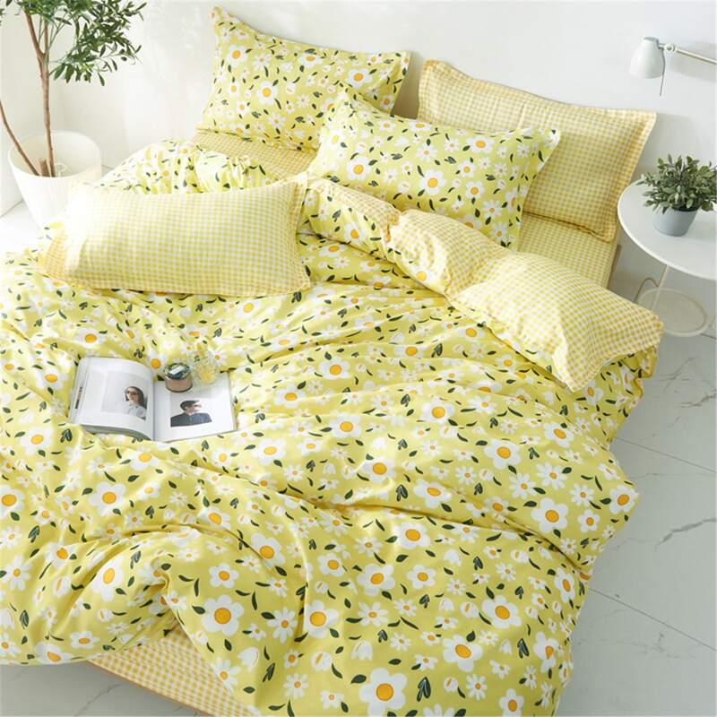 

Flower Print Bedding Set Without Filler, Yellow