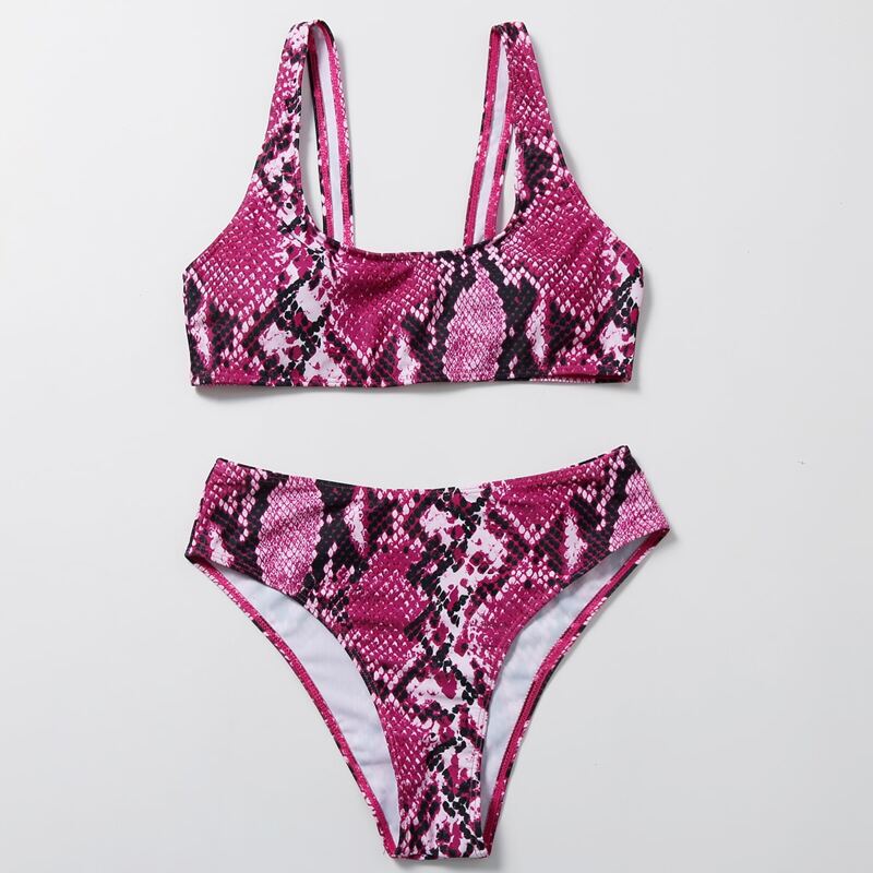 

Snakeskin High Waisted Bikini Swimsuit, Multicolor