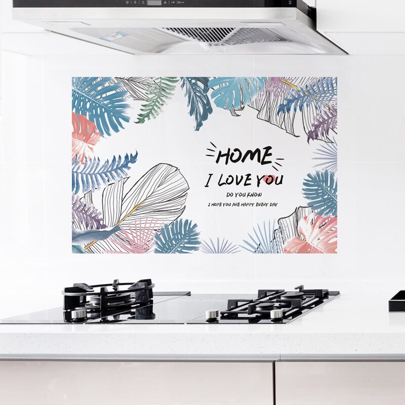 

Leaf Print Oil-proof Wall Sticker, Multicolor