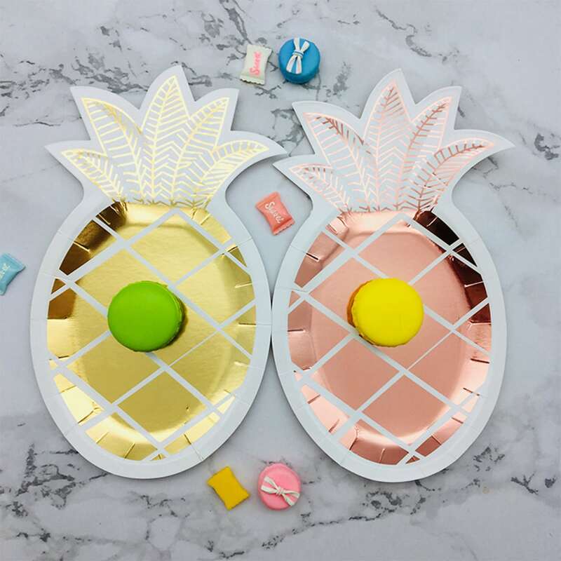 

8pcs Pineapple Shaped Paper Snack Plate, Multicolor