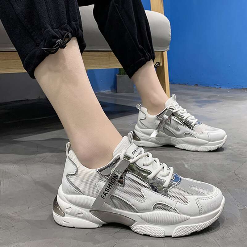 

Lace-up Front Mesh Panel Sneakers, White