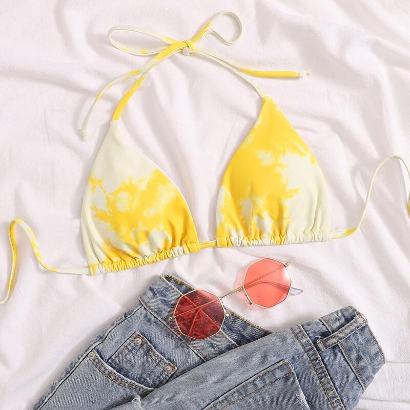 

Tie Dye Triangle Halter Bikini Top, Yellow