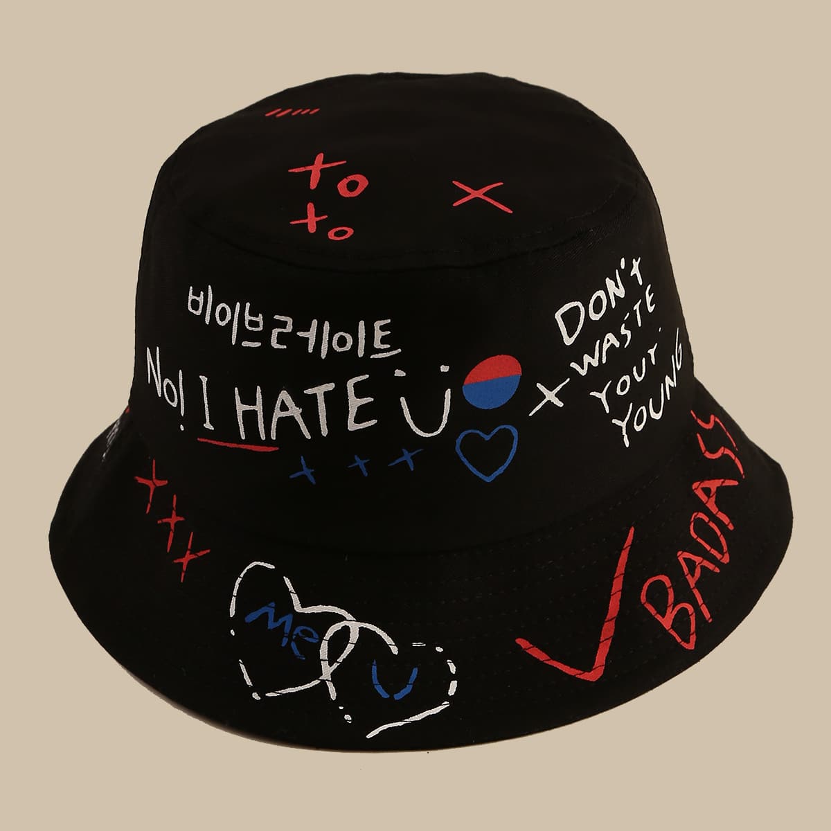 

Letter Graphic Bucket Hat, Multicolor
