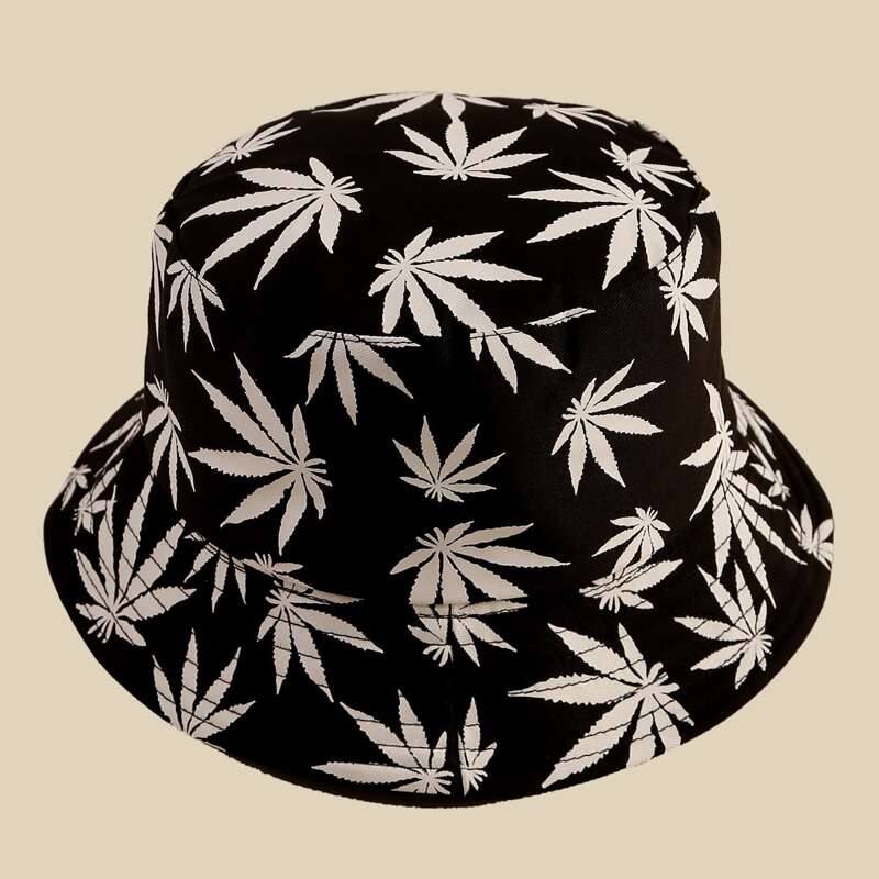 

Leaf Pattern Bucket Hat, Black