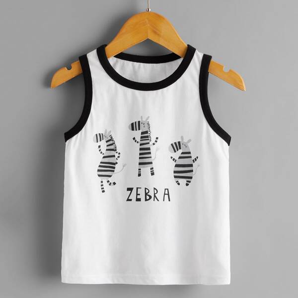 

Toddler Boys Contrast Binding Cartoon Graphic Tank Top, White