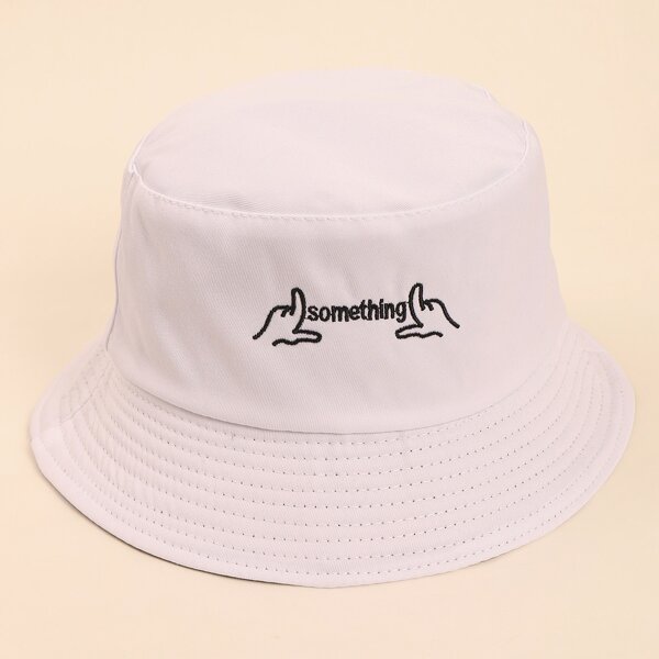 

Letter Embroidered Bucket Hat, White