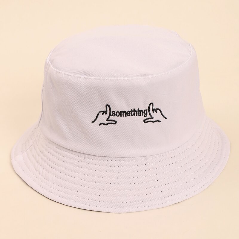 

Letter Embroidered Bucket Hat, White