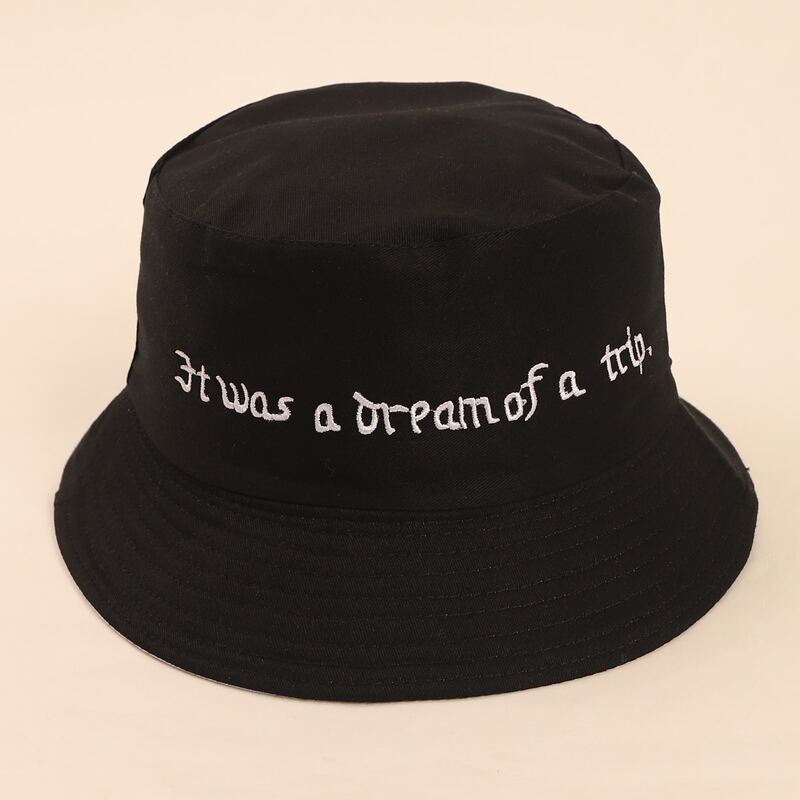 

Letter Embroidered Bucket Hat, Black