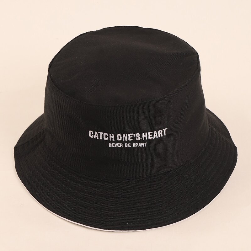 

Letter Embroidered Bucket Hat, Black