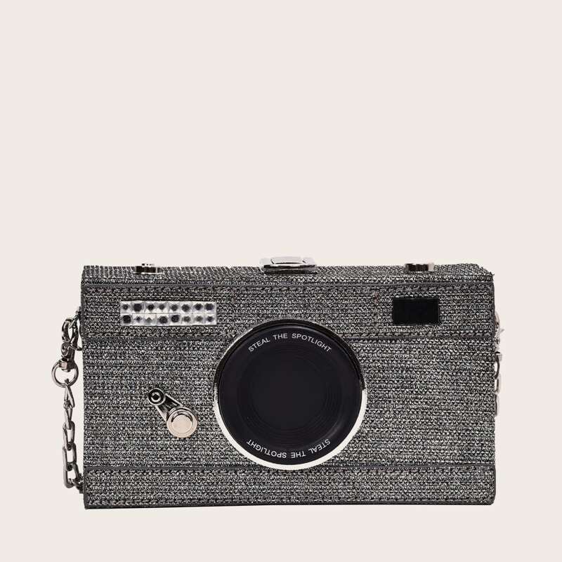 

Camera Shaped Chain Crossbody Bag, Silver