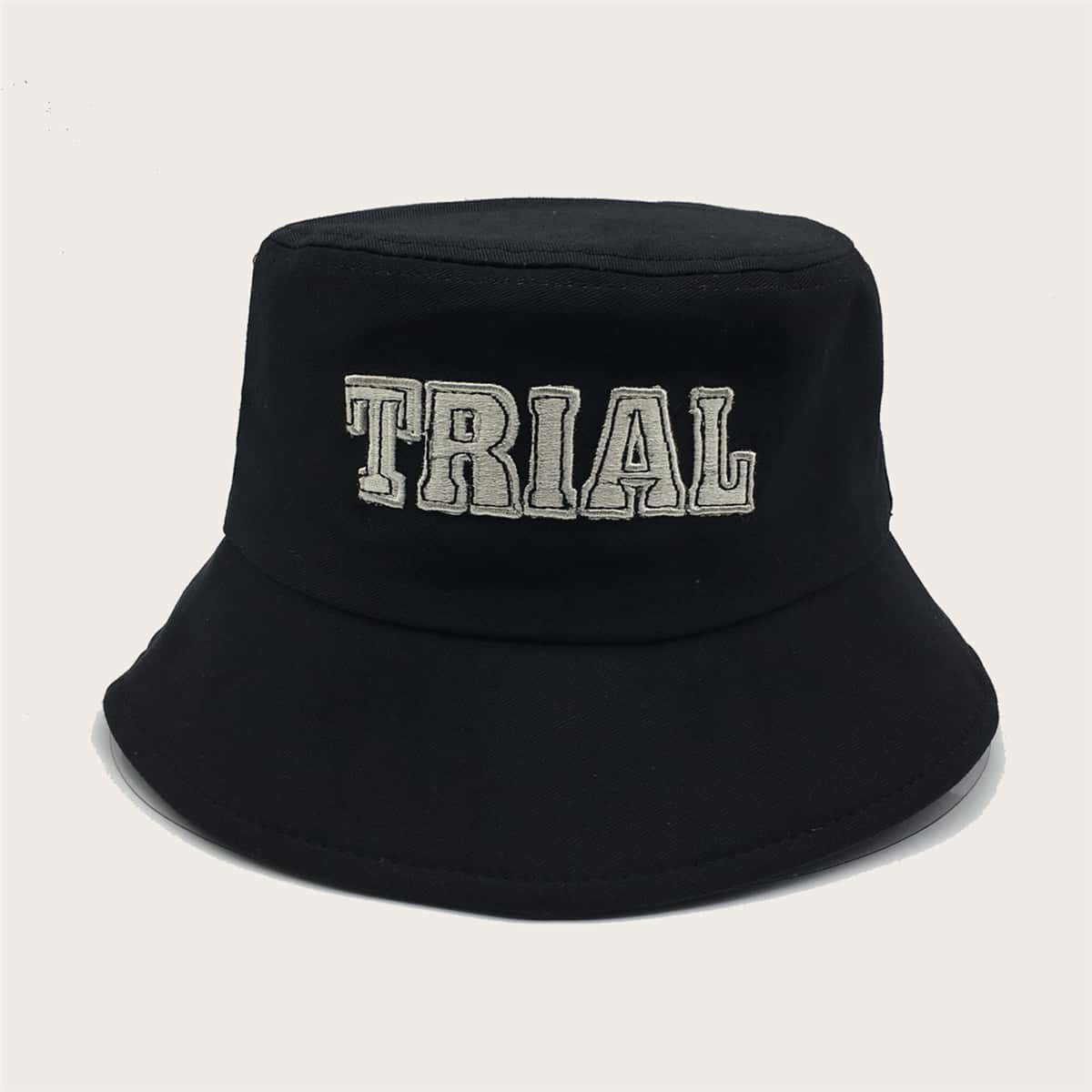 

Letter Embroidered Bucket Hat, Black