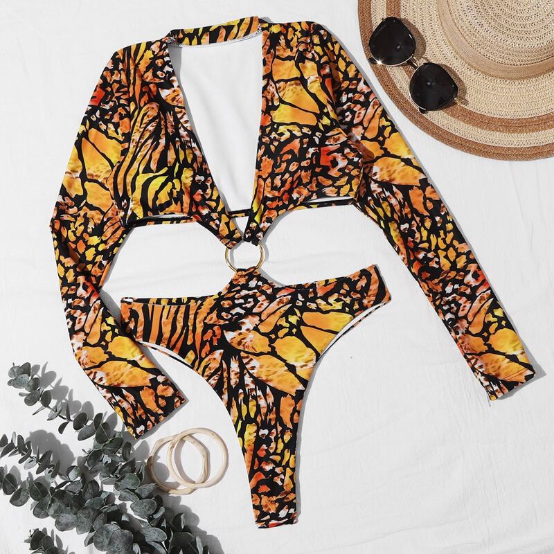 

Allover Graphic Ring Linked One Piece Swimsuit, Multicolor