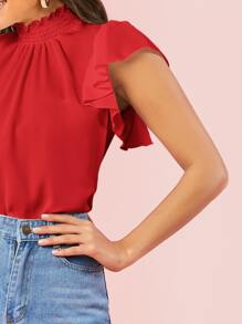 SHEIN Privé 打褶領飛袖上衣 - 紅色 - 查看 4