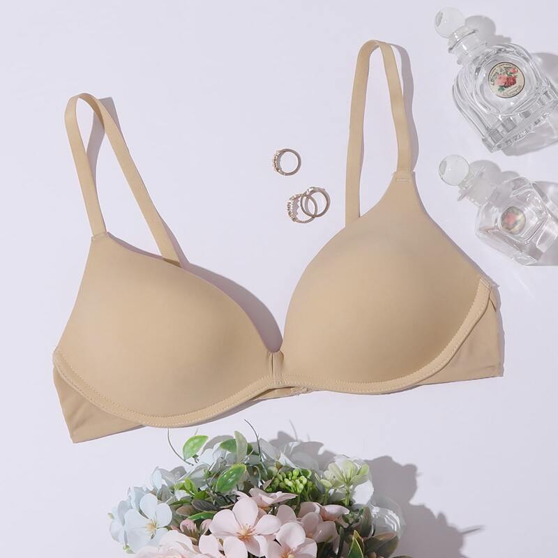 

Solid Adjustable Strap Bra, Nude