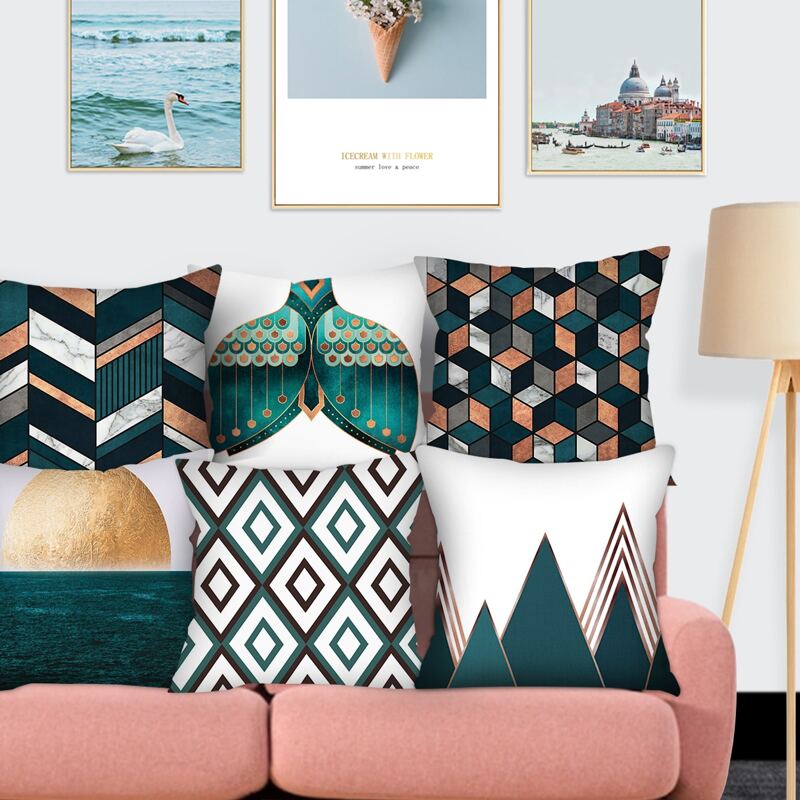 

1pc Geometric Print Cushion Cover Without Filler, Multicolor