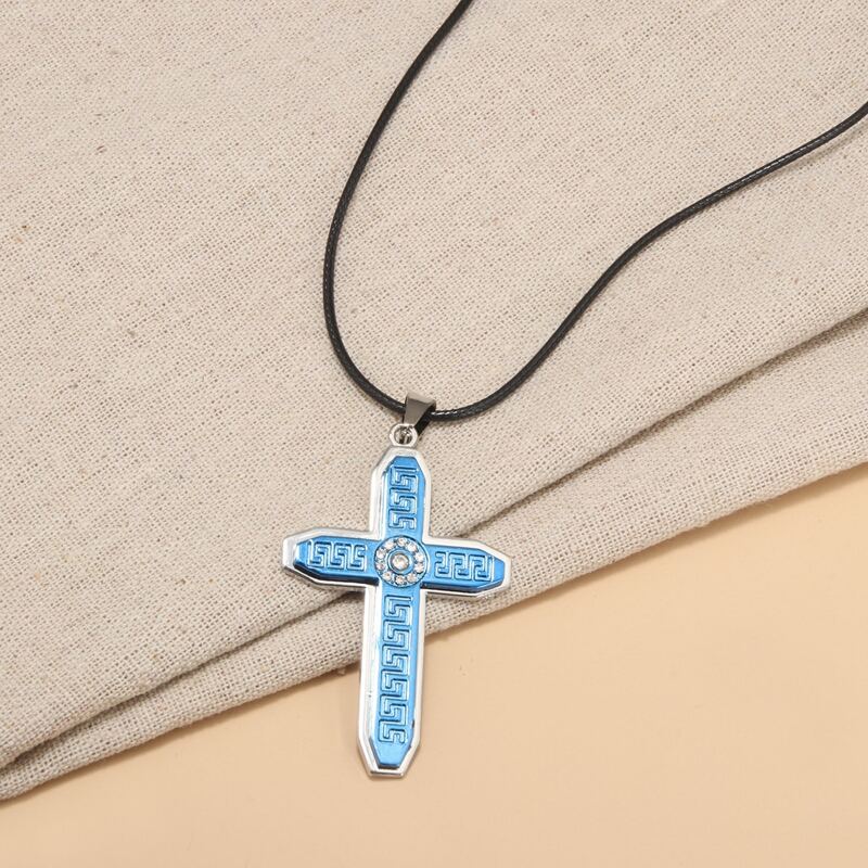 

Guys Cross Charm Necklace, Blue