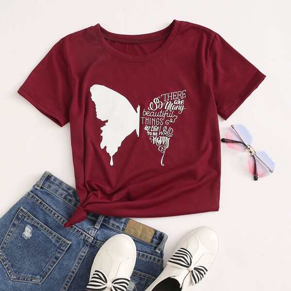 

Slogan Graphic Short Sleeve Tee, Burgundy