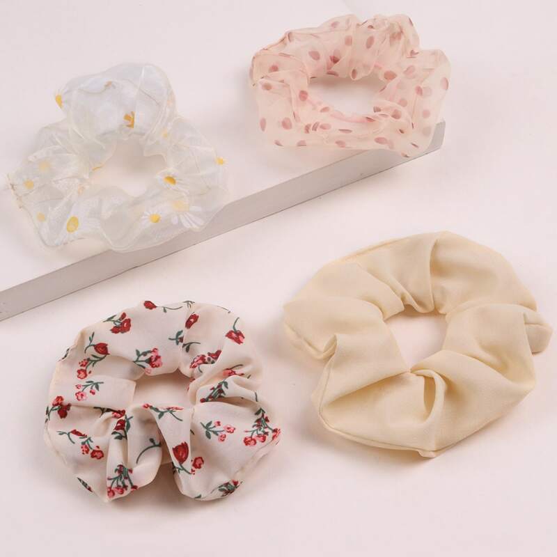 

4pcs Floral Pattern Scrunchie, Multicolor