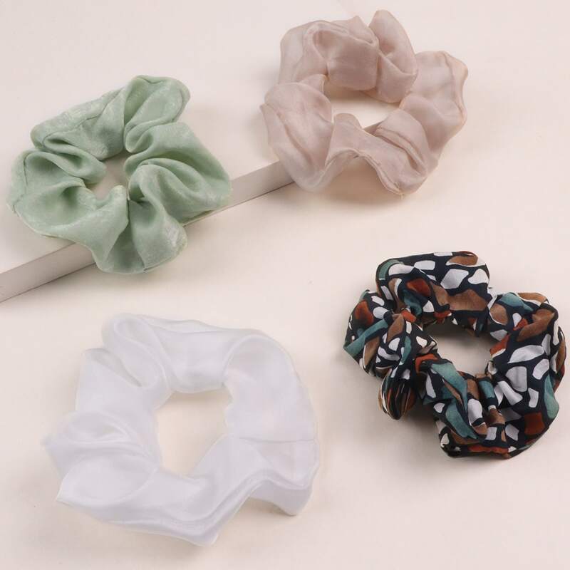 

4pcs Color Block Scrunchie, Multicolor